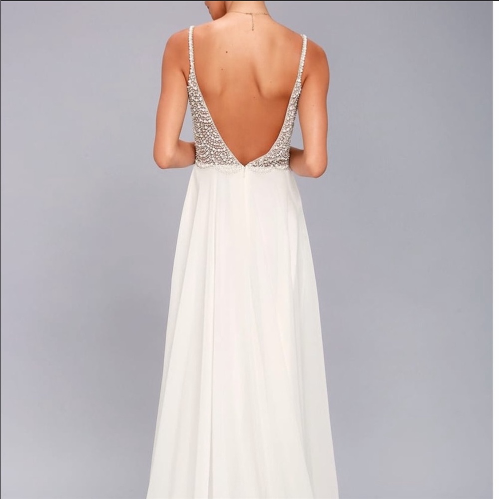 Lulus white rhinestone & beaded wedding/prom dress